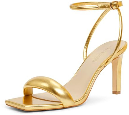 MIRAAZZURRA Damen Sandalen Riemchen High Heel Quadratische Offene Zehe Slingback Heel Sandalen with Ankle Strap für Kleider Party Schuhe Gold 42