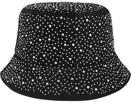 MILAKOO Glänzende Baumwolle Eimer Hut für Frauen mit Strass Glitzer Bling Fischer Sonnenkappe Y2K Style