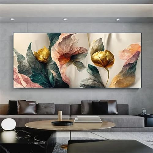 GELYX Fiori vintage dipinto oro verde rosa quadri su tela poster e stampe immagini murali per soggiorno decorazioni per la casa 30x60 cm senza cornice