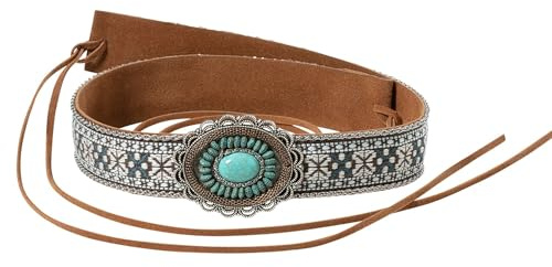 STARS & STRIPES Western-Hutband HB-51 aus 100% Polyester mit Bestickung & eingefasstem Türkisstein Türkis