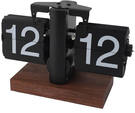 Ejoyous Digitale Flip-Down-Uhr Retro Mechanischer Klappuhr mit dickem Holz Basis Auto-Flip-Uhr Große Zahlen Tischuhr Schreibtischuhr 24 H Batteriebetrieben