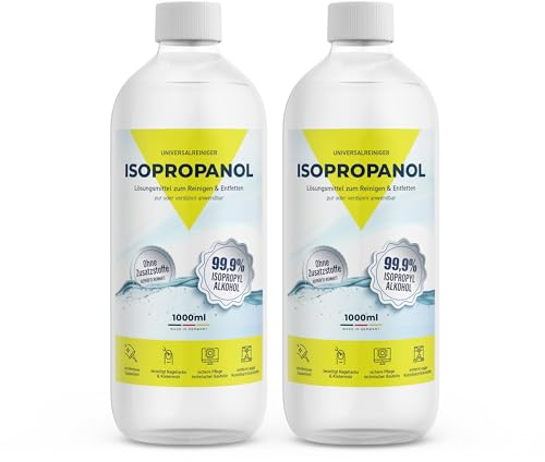 Reines Isopropanol Isopropylalkohol 99,9% 2 x 1 Liter Reinigungsalkohol Reinigung von elektronischen Geräten & Linsen löst Kunstharz beim 3D-Druck (2 x 1000ml) Made in Germany
