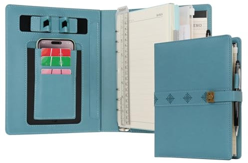 WASON A5 Tagebuch Liniertes Kompositions Notizbuch mit Stift, Nachfüllbarem Papier Herausnehmbares Klemmbrett Ringbuch Portfolio Notizblock für Schule Reisearbeit und Organizer (Cyan)