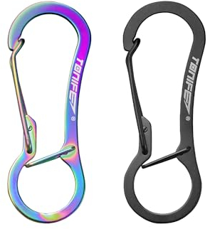 TONIFE Karabiner, Karabinerhaken aus Hochwertigem Edelstahl für Karabinerhaken Schlüsselanhänger, Snap Schnalle Feder Rucksack Verschlüsse (MT2803 Schwarz Titan+Regenbogen Titan)