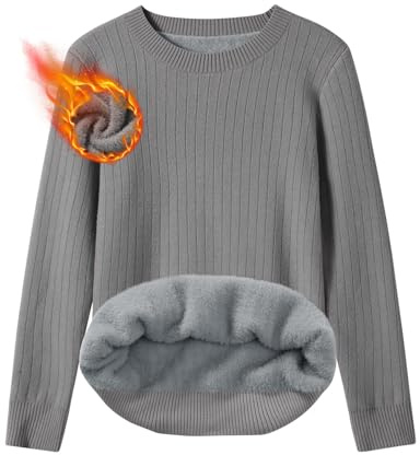 TOMEEK Damen Pullover Winter Langarm Grobstrick Rundhals Sweater | Kuschelweicher Oversize Fleecepullover, Schweres Warm Strickpullover für Alltag & Freizeit