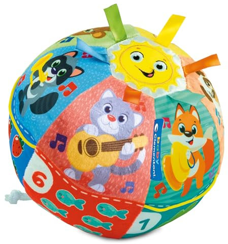 Clementoni Baby Baby Ball spielt und singt, elektronisches Spiel für Kinder ab 6 Monaten, mit Geräuschen und süßen Melodien, aus weichem Stoff, stimuliert Handlichkeit, Takt und Motorik, italienische