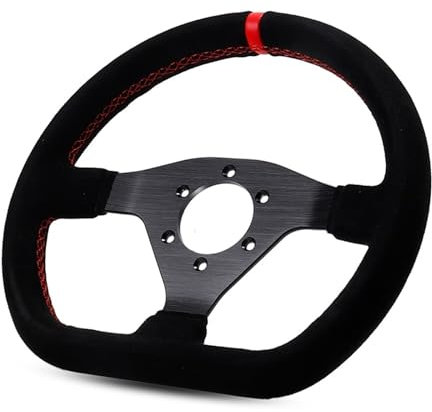 300mm volante da corsa piatto in pelle scamosciata auto drift pc gioco ruote controllo universale PCD-70mm (cuciture rosso)