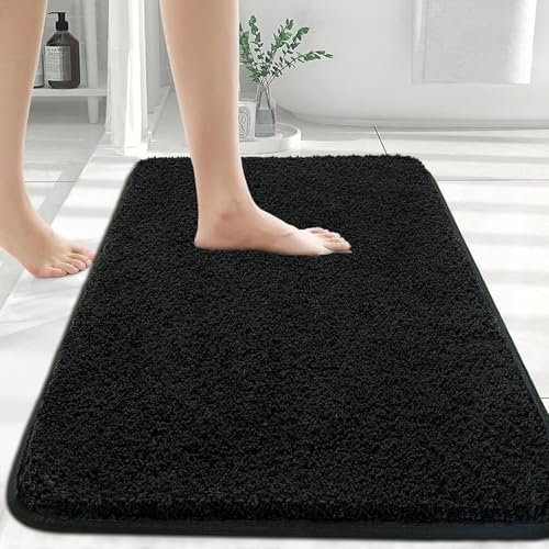 Myting Badezimmerteppich 80x120 cm Badematte Schwarz, Weich Mikrofaser Badvorleger Waschbar Duschvorleger rutschfest, Flauschiger Badteppich