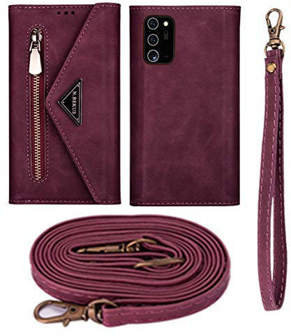 Wallet Case for iPhone 15, Matte Leather Wallet Phone Case with zipper detachable wrist strap and shoulder strap