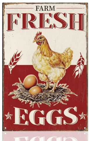 Cartel de metal vintage con huevos frescos de granja retro para decoración de pared del hogar, cocina, casa de campo, 8 x 12 pulgadas
