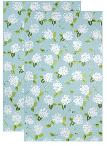 KAF Home Haven Kitchen Tea Towel - Set of 2 Quick Drying Microfiber Cloth Towels - 18 x 30 - Hydrangea