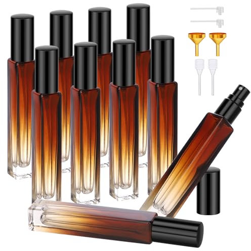Segbeauty Frasco Perfume Recargable, 10 Piezas 10ml Dispensador Perfume Viaje, Bote de Colonia, Vidrio, para la Aviación (Marrón Degradado)
