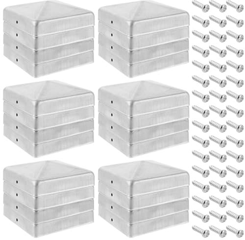 Oungy Lot de 24 capuchons de clôture 90 x 90 mm avec vis, pour poteaux de 9 x 9 cm, pour poteaux en bois, poteaux de clôture en métal