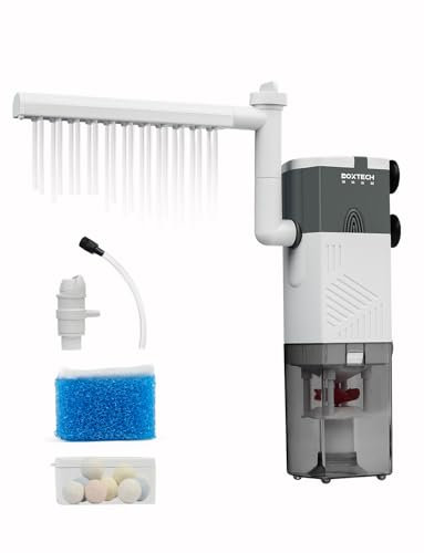 boxtech Filtro Acuario 4 en 1 Multifunción - Sistema de Filtración Segura, Lluvia, Oxigenación y Olas Suaves para la Mayoría de Peceras, Motor Silencioso con Modelos 6W