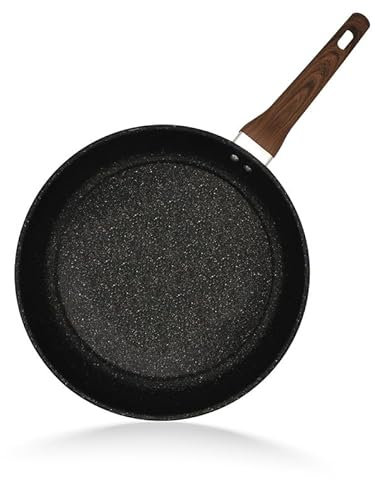 STL Non-Stick Copper Frying Pan with Wooden Handles (22cm) | Suitable for Induction, Electric and Gas Hobs | Stone Frying Pan | Anti-Scratch Pans