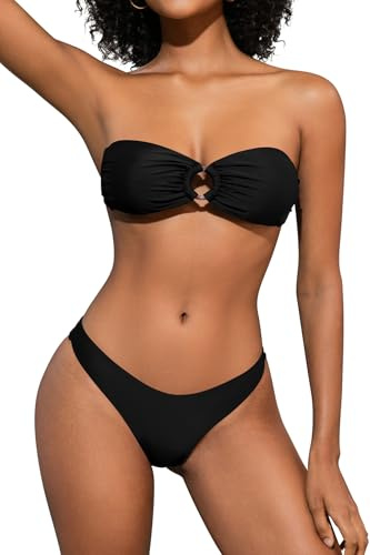 SHEKINI Damen O-Ring Schnürschuh Bandeau Bikini Set Badeanzug Rückenfrei Trägerlos Sexy Strandkleidung High Cut Zweiteiliger Bademode