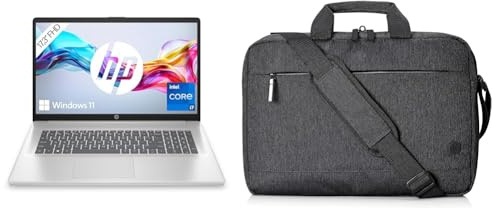 HP Laptop mit 17,3 Zoll FHD Display, Intel Core i7-1355U, 16 GB DDR4 RAM, 1 TB SSD, ‎Intel Graphics, Windows 11, QWERTZ Tastatur, Silber mit HP Prelude Pro 17,3 Zoll Laptop-Tasche, Schwarz