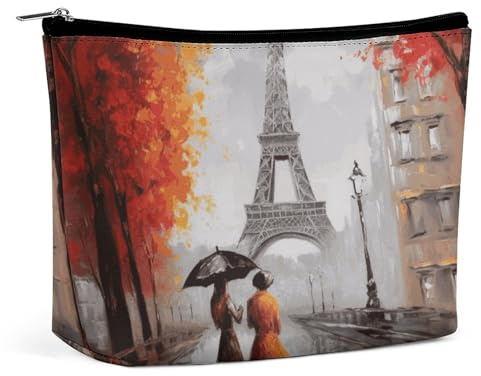 Bolsa de cosméticos, bolsa de maquillaje para mujer, bolsa de maquillaje portátil, estuche de maquillaje con pintura de la Torre Eiffel de París, bolsa de artículos de tocador de viaje para accesorios