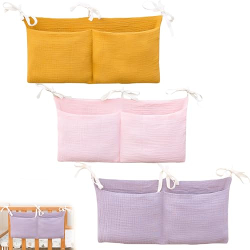 SNONESIY 3 PCS Wickeltisch Organizer,Babybett Organizer mit Doppeltaschen,Wickel Organizer Hängender,Windel Organizer für Spielzeug und Windeln,Bett Organizer Kinderbett Praktisch & Stilvoll
