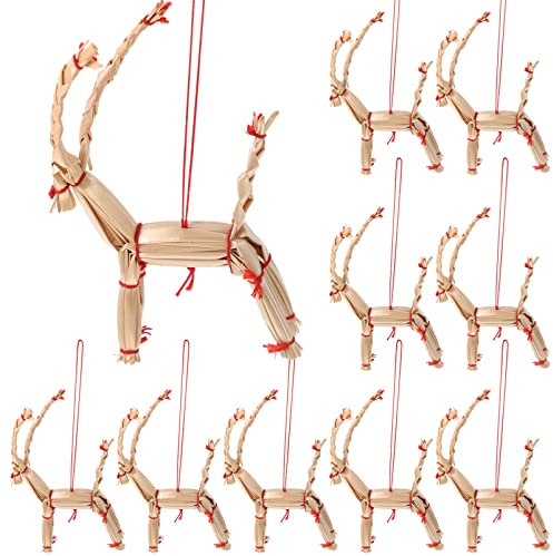 DECHOUS 10pcs Christmas Straw Ornaments Deer Xmas Tree Decorations Vintage Home Decor for Party Decorations