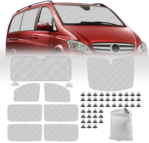 Opaltool Thermomatte Fahrerhaus Innen für Mercedes-Benz VITO II W639/Viano 2003-2014, 10PCS LWB UV- & Wasserschutz Sonnenschutz Frontscheibe Innen für Wohnmobil Privatsphäre & Temperaturkontrolle