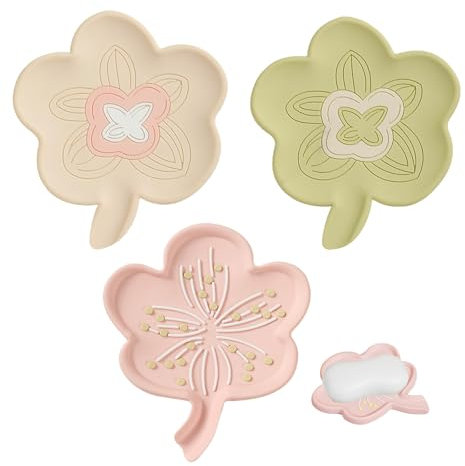 Porte Savon,Mengger 3 Pièces Porte Savon en Silicone avec Évacuation,Boite Savon Antidérapant,Repose Savon Porte Savonnier Portable Floral,Convient pour Salle de Bain Cuisine(Beige Grün Rosa)