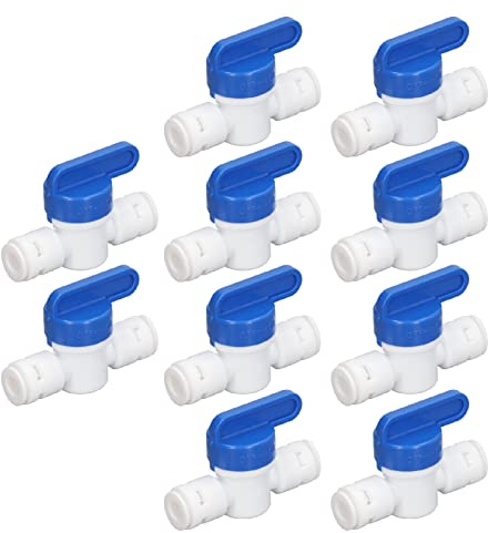 10 Pcs Inline Ball Valve 1/4 Inch | Food Grade Mini Water Shut Off Switch | Quick Connect Fitting for RO Systems/Water Purifiers/Irrigation | DIY Installation, No Tools