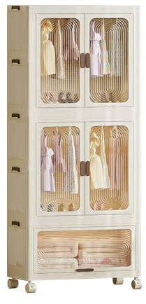 Creperture Armario plegable grande de almacenamiento plegable con barra de plástico, torre de almacenamiento móvil para guardar ropa, 70 x 41,5 x 191 cm
