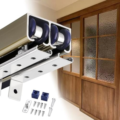 Guia Puerta Corredera Kit de Herrajes para Puertas Corredizas de Granero con Doble Riel, Montaje Superior para Riel de Puerta Corrediza de Sala de Estar, Kit de Marco de Riel para Puerta de Gabinete/G