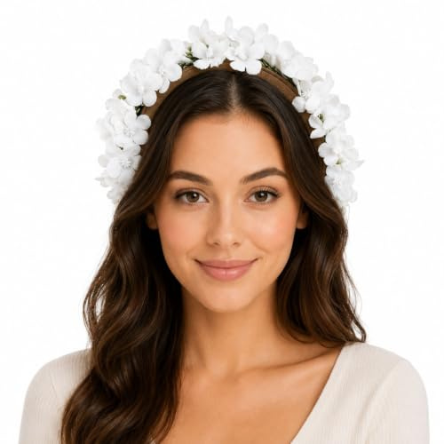 Blumen Haarreif Marissa mit zarten Blüten | Haarschmuck zu Dirndl Hochzeit Blumenmädchen (Weiß, Einheitsgröße)