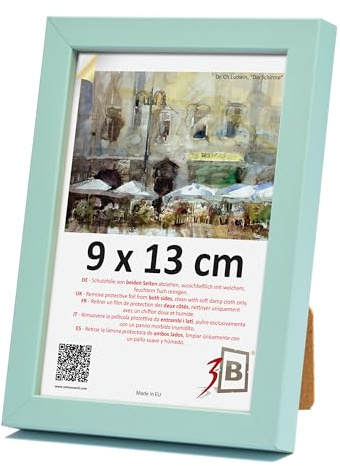 3-B Bilderrahmen LUND - Mintgrün - 9x13 cm - Holzrahmen, Fotorahmen, Portraitrahmen mit Acrylglas