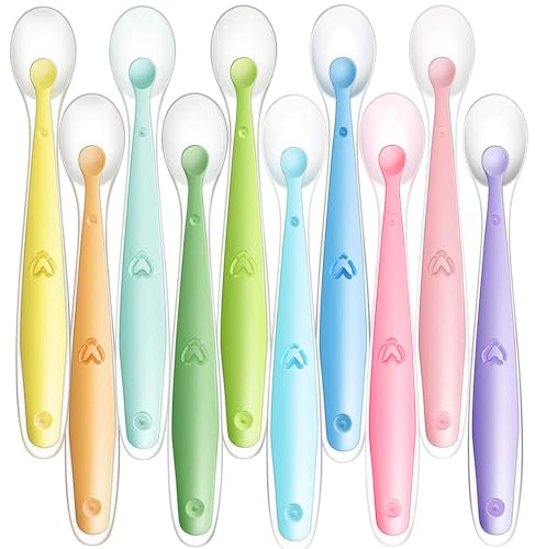 Xanewza 10pcs Cucchiaino Svezzamento, Cucchiaio per Bambini, Cucchiaino Silicone Neonato con Manico Lungo e Punta Morbida, Cucchiaini per Alimentazione per Bambini