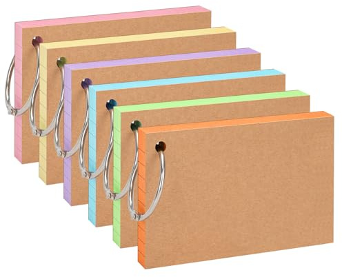 OWLKELA Flash Cards 300Pcs, 5x3 inch, 6 Colors, 6 Binder Rings | Index Card, Ruled Revision Card with Kraft Paper, Study Cards for Office, School, Home, Classroom Supplies