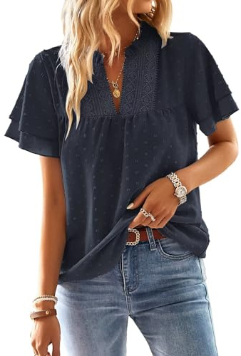 TUUHAW Tunique Femme Grande Taille Tee Shirt Été Col V Bleu Marine XXL