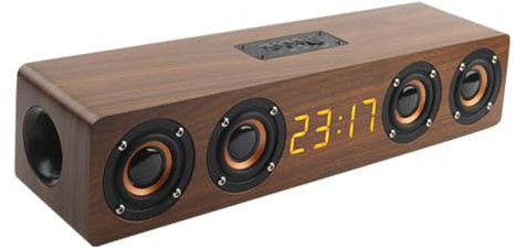 Yardenfun Haut Parleur Marron avec Horloge LED Multi Lecteur sans Fil Radio FM et Aux Enceinte Domestique Polyvalente pour TV et Ordinateur