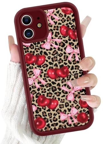 Saqmkil Coque pour iPhone 11 6,1'', Rouge Silicone Housse Étui avec Aesthetic Design Léopard Motif, Femme Fille Anti-Rayures Protection Etui Gel TPU Souple Bumper Cover - Noeud