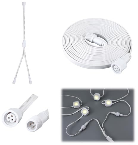 MorningRo Waterproof Extension Cord Set Compatible with Govee Permanent Outdoor Lights 3 Pins Y Splitter Cable with Straight Extension Weatherproof Male to Female Patio Yard(13.1 ft,White,4 Pcs)