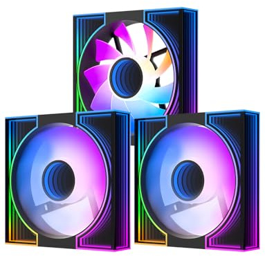 darkFlash DM8 3-Pack 120mm PC Case Fan, Infinity Mirror Case Fans, PWM ARGB Sync, 1600 RPM High Airflow 56 CFM, Low Noise 32.5 dBA, Computer Case Cooler Fan (Black, Reverse)