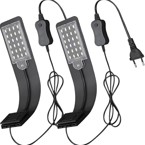 GERUI 2 pcs LED Aquarium Licht Beleuchtung Kompakte Aquarienleuchte,Ultradünnes Aquarienleuchte mit Weiß und Blaulicht, 24 LED Aquarium Licht, Schwarz