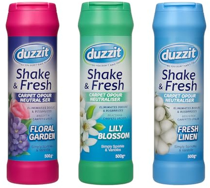 Shake & Fresh Carpet Freshener Powder Variety Pack (3 Pack) – Floral Garden, Lily Blossom & Fresh Linen | Carpet Deodorizer, Shake and Vac Style Odor Eliminator & Carpet Cleaner Powder