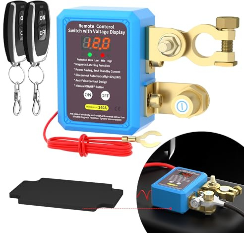 Joinfworld 240A Battery Isolator Switch 12V Remote,Led Voltage Display | Battery Disconnect Switch for auto Car Truck Boat, Anti Theft Battery Shut Off Switch, Kill switch
