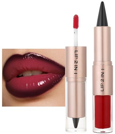 Lip Liner and Gloss Set 2 en 1,Crayon à Lèvres Noir Gloss à Lèvres Oxblood