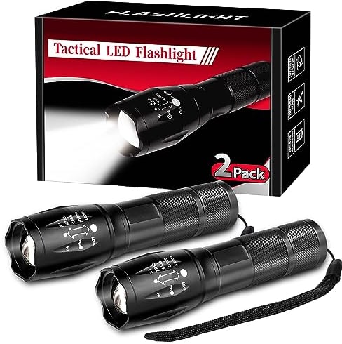 ThuZW LED Flashlight 2 Pack, Small Flashlights High Lumens with 5 Modes, Waterproof Zoomable Tactical Flash Light for Camping Biking Hiking Outdoor Home Emergency, Camping Essentials Gear