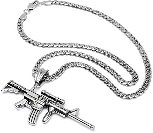 XL Edelstahl Herren Anhänger Gewehr Pistole Waffe AK-47 Desert Eagle Colt Revolver M16 M4 Karabiner Handgranate 60cm Panzerkette
