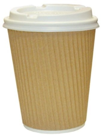 We Can Source It - 500 x 12oz Kraft Ripple Cups 3-PLY Disposable Insulated Paper Coffee Cups with White SIP Through LIDS - Manufactured by WECANSOURCEITLTD®