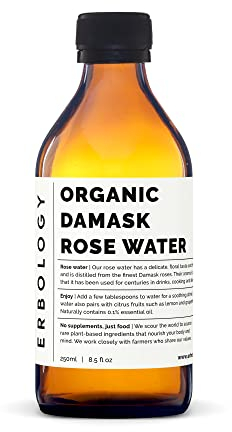 100% Eau de Rose Bio 250 ml - Distillée à partir de Rose de Damas - Hydrolat de Rose de Qualité Alimentaire Supérieure - Apaise, Hydrate et Calme - Sans OGM - Bouteille en Verre Recyclable