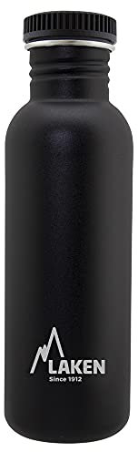 Laken Sehr Robuste Edelstahlflasche Schwarz Unisex-Botella de Acero Inoxidable Muy Resistente para Adultos, 0,75 l, Color Negro, 0.75, 0,75