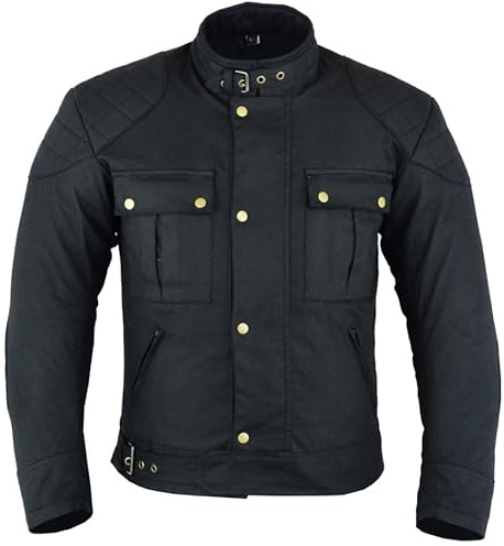 Texpeed Motorcycle Waxed Waterproof Armoured Jacket [A Rated] | Black: M | EN 17092 Motorbike Reinforced Garment, EN 1621-1 [Level 1] Flexible Biker Armour, Removable Winter Thermal Lining
