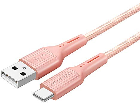 SHULIANCABLE Cable USB C, Cargador Tipo C Nylon Carga Rápida y Sincronización de Datos Cable USB C para Samsung Galaxy,Xiaomi,Huawei (2M, Pink)
