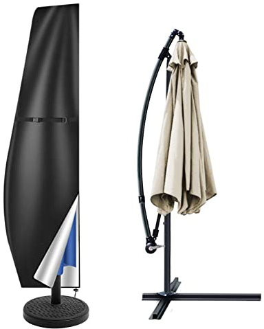 Teynewer Parasol Cover Waterproof, Cantilever Parasol Protective Cover with Telescopic Pole and Zipper Fit for 2 to 4 m Diameter Umbrella Patio Parasol Weatherproof UV-Anti Windproof (265x40x70/50cm)